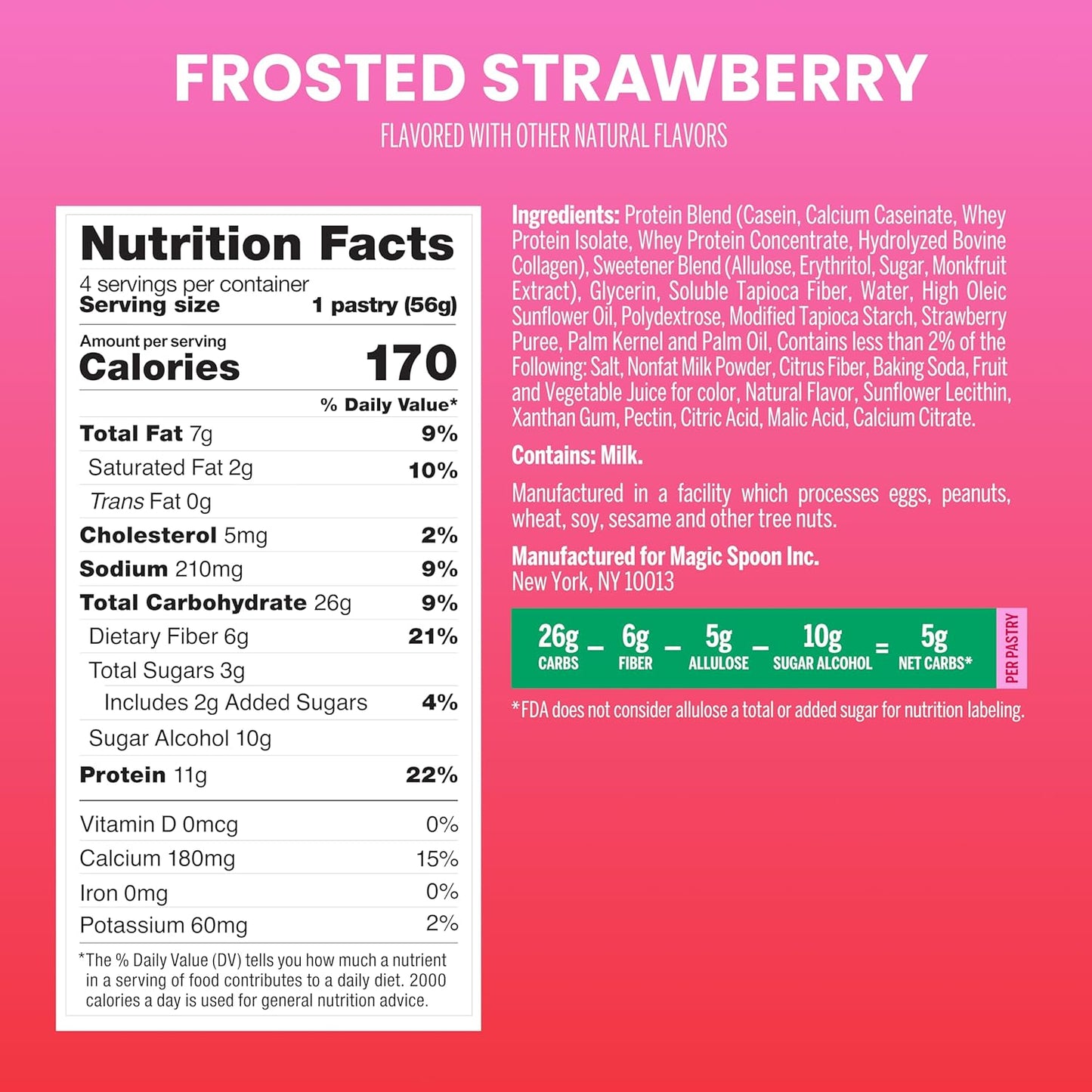Magic Spoon High Protein Pastries, Strawberry & Cinnamon – 11g Protein, 6g Fiber, 5g Net Carbs, 3g Sugar – Gluten Free, Grain Free, Keto Friendly Protein Snacks – 2 Boxes (8 Pastries Total)