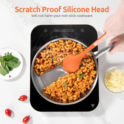 Silicone Kitchen Cooking Utensil Set: U-Taste High Heat Resistant 13.6in Long Kitchen Gadgets, BPA Free Non Stick Rubber Cook Accessories For Stir Frying, Serving, Basting, Mixing (5 Pieces, Black)