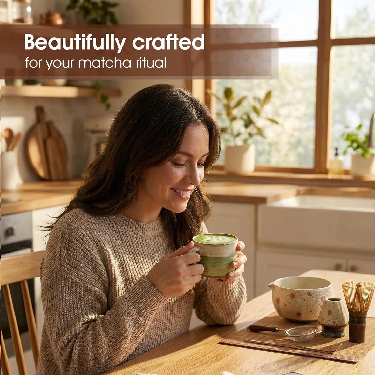 Matcha Whisk Set, 7-Piece Matcha Kit with Ceramic Bowl, Bamboo Whisk, Scoop, Sifter, Holder & Bamboo Mat – Premium Matcha Tea Set for Beginners & Matcha Lovers, Gift Ready
