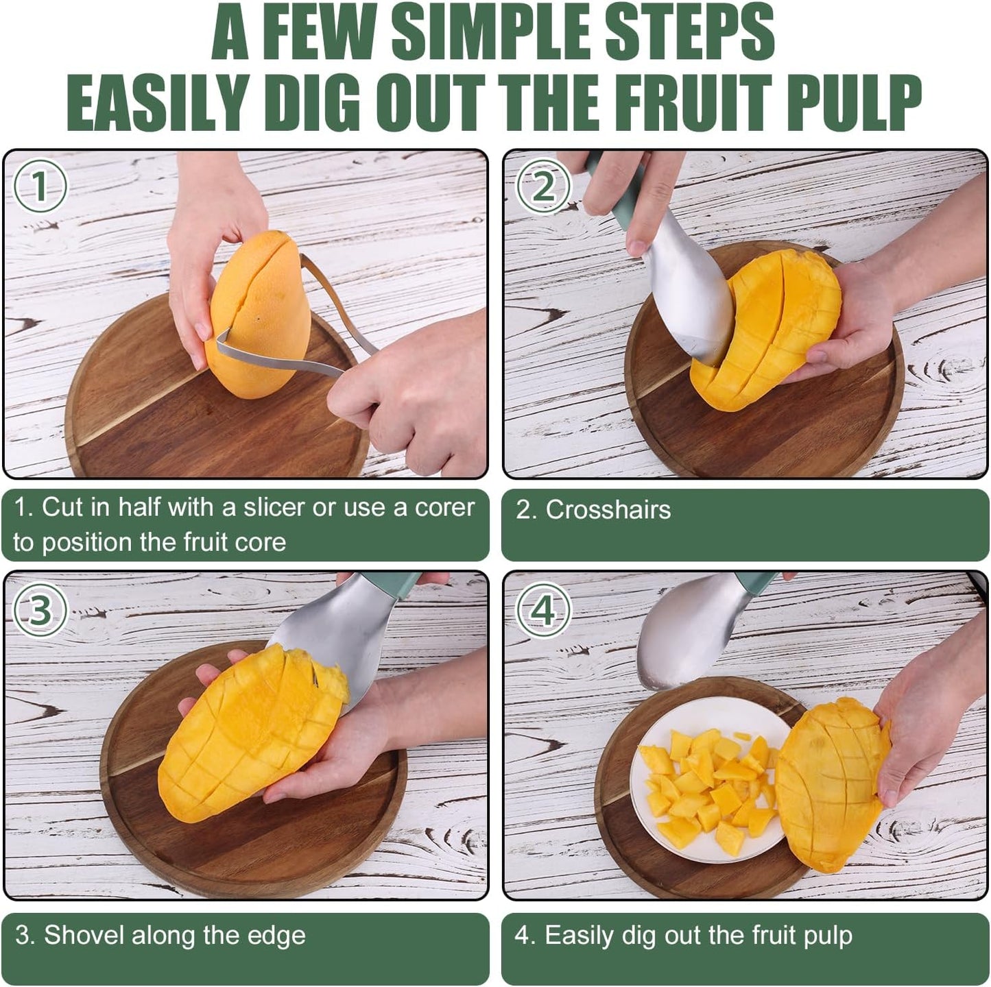3-in-1 Mango Cutter Tool, Stainless Steel Multifunctional Fruit Slicer Mango Peeler Splitter Corer Pit Remover for Watermelon Dragon Fruit Papaya Avocado Kiwi Kitchen Gadgets