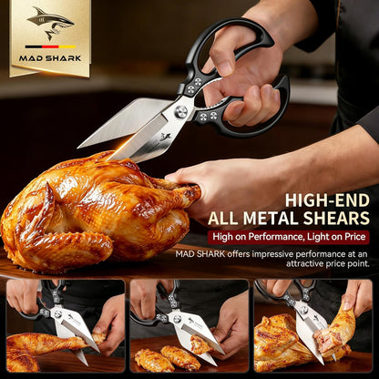 MAD SHARK Heavy Duty Kitchen Shears, Dishwasher Safe All Purpose Kitchen Scissors, Premium Sharp Poultry Shears for Turkey, Meat, Seafood, Vegetables, Stainless Steel Blades, Gifts for Men Women