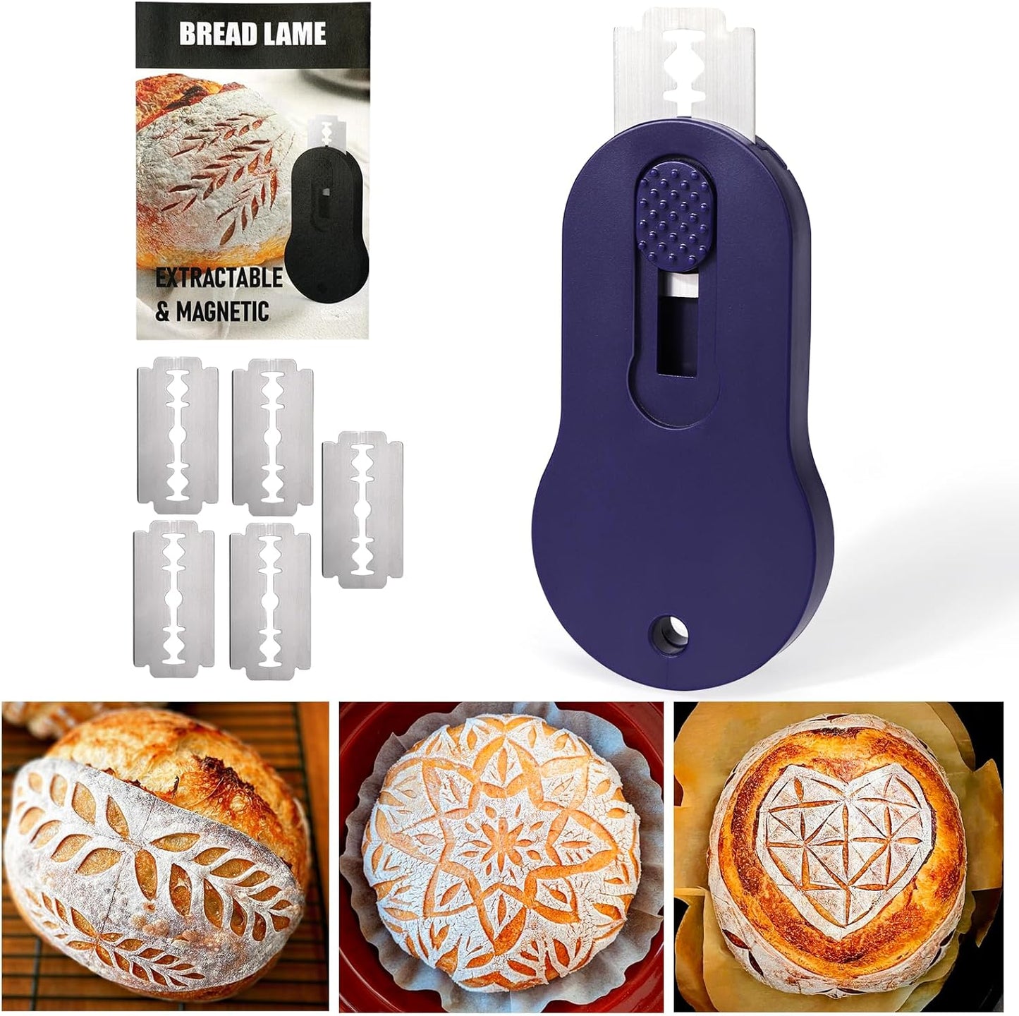 XANGNIER Extractable & Magnetic Bread Lame Dough Scoring Tool,Sourdough Scoring Tools,Bread Dough Cutter Slashing Razor Tool,5 Razor Blades,Bread Baking & Making Tools Supplies Accessories