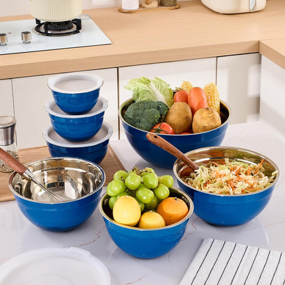 Colorful Mixing Bowls with Airtight Lids, Stainless Steel Nesting Mixing Bowls Set of 7, Ideal for Baking, Prepping and Serving Food, Size 7, 3.6, 2.7, 2.1, 1.5, 1.1,0.8 QT, Stackable Design