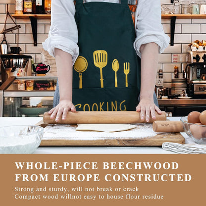 Bamber Wood Rolling Pin for Baking Wooden Rolling Dowel Stick Dough Roller for Cookie Dumpling Pastry Pizza Tortilla, 15'' by 1.5''