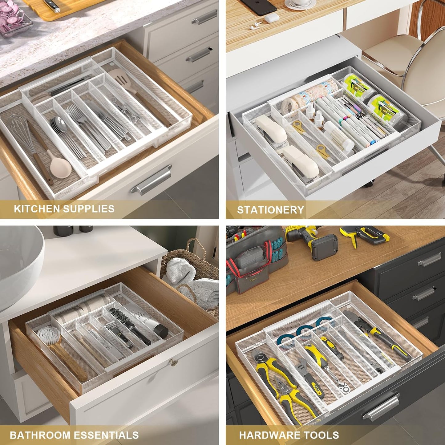 Sedegn Silverware Organizer Metal Mesh, Large Drawer Organizer, Utensil Cutlery Tray for kitchen drawers, Flatware Organizer with 6 Compartment, Black (11.3”*16“)