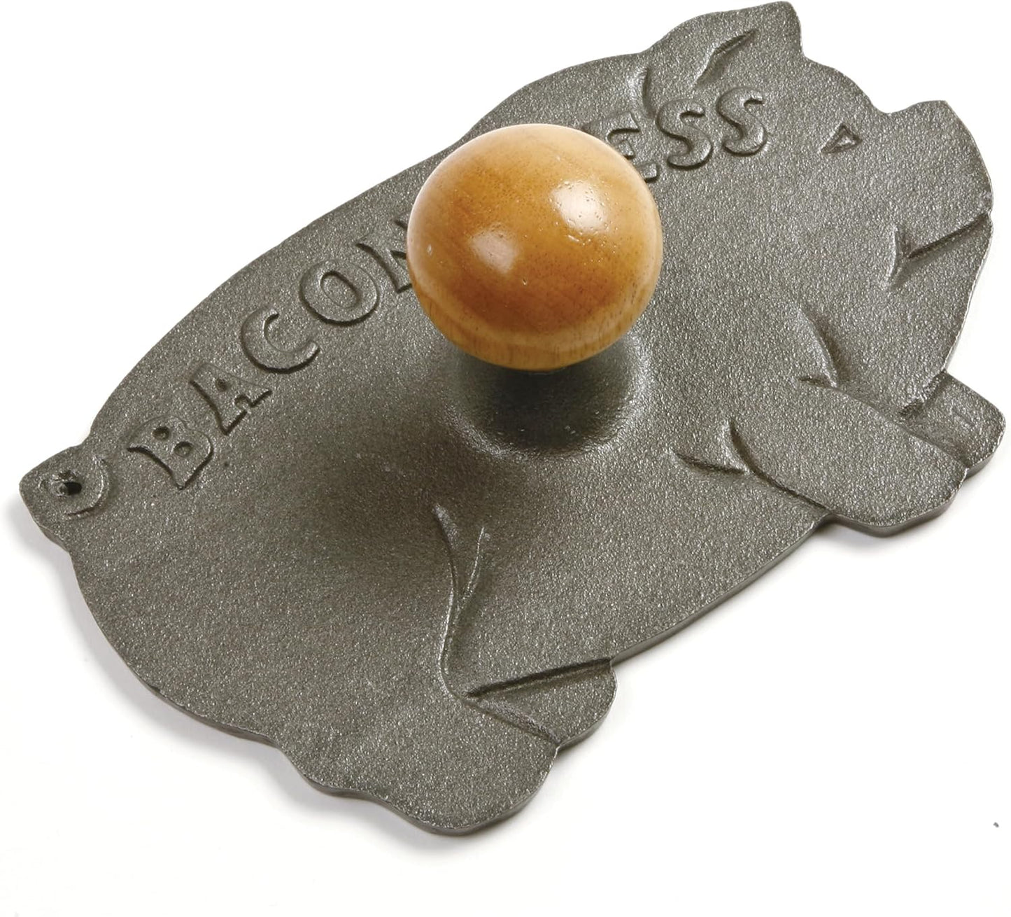 Norpro Cast Iron Pig Shaped Bacon Press with Wood Handle