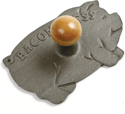 Norpro Cast Iron Pig Shaped Bacon Press with Wood Handle