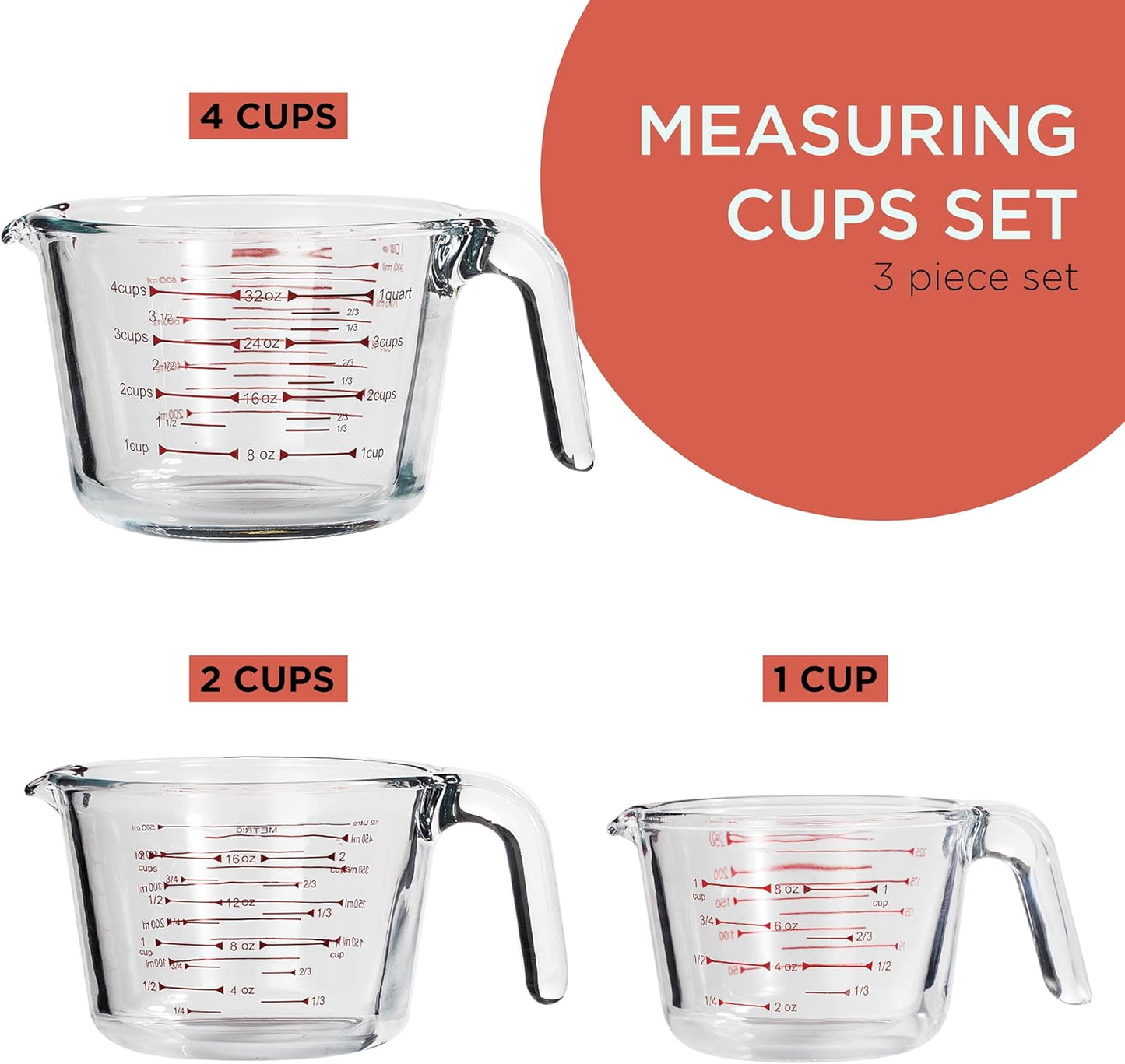 COOK WITH COLOR Glass Measuring Cups - Ideal for Cooking and Baking, Green