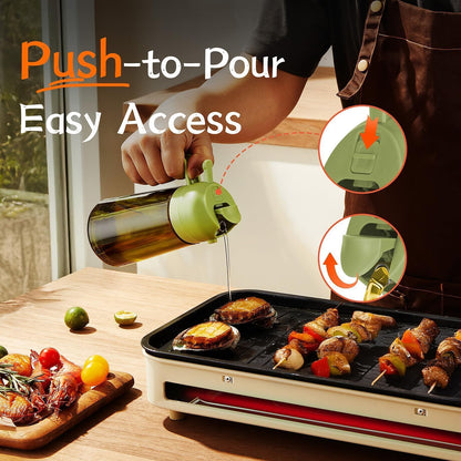 16oz/470ml Glass Olive Oil Sprayer for Cooking - 2 in 1 Olive Oil Dispenser for Kitchen Gadgets, Air Fryer, Salad, and BBQ (black)