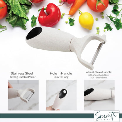 Fruit and Vegetable Peelers with Stainless Steel or Ceramic Blades, Wheat Straw Handles (Ceramic)
