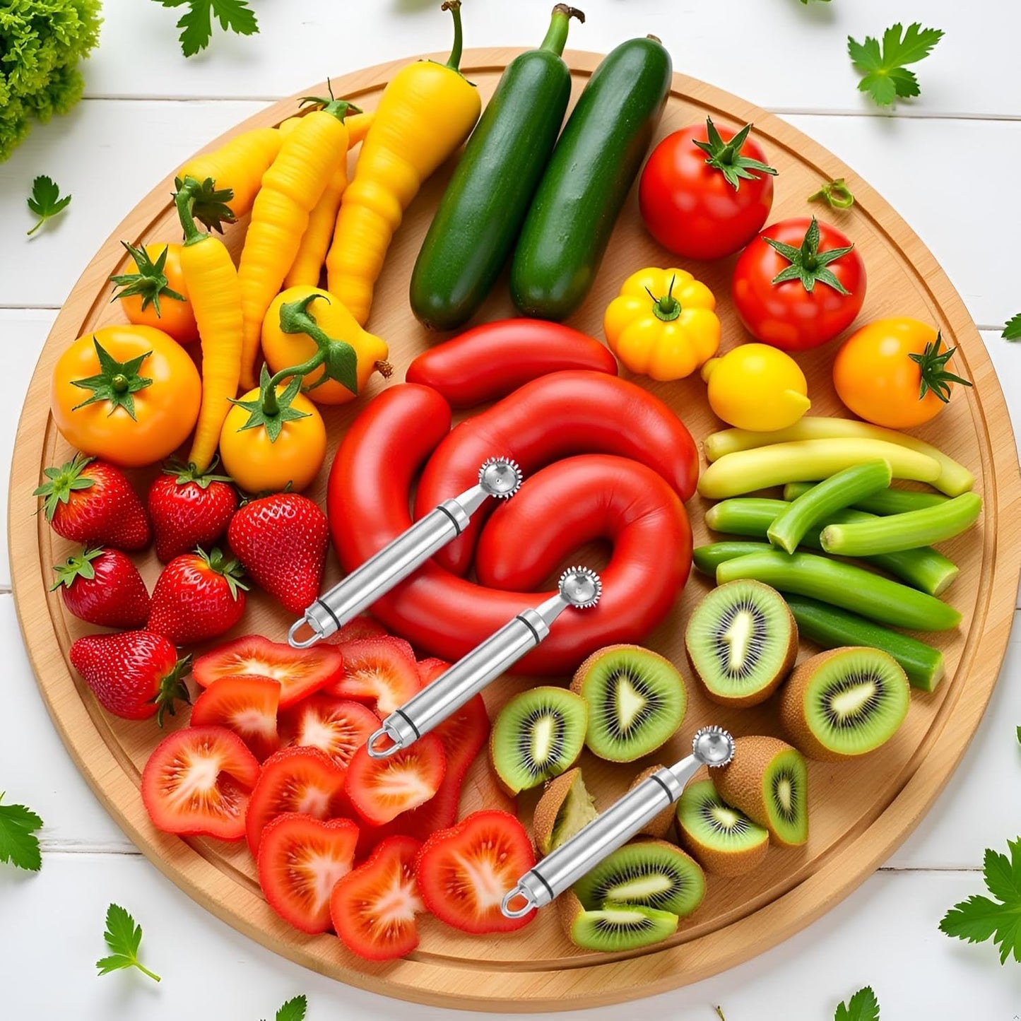 3Pcs Silver Stainless Steel Strawberry Huller and Tomato Stem Corer Tool Multi-Function Stainless Corer and Pitter Remover for Strawberry Gadgets Kitchen Tool, Fruit Tools, Fruit and Vegetable Corers