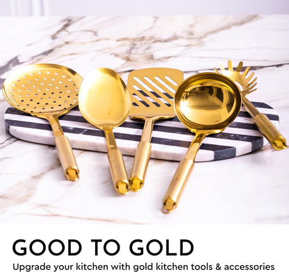 Gold Cooking Utensils with Measuring Cups and Spoons Set - 13-Piece Luxury Gold Kitchen Accessories Includes Metal Measuring Cups and Spoons for Baking, Cooking, and Elegant Kitchen Decor