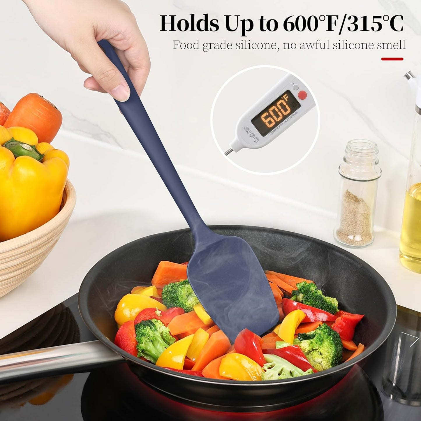 600ºF Heat Resistant Spatulas, High Heat Food Safe Semless Kitchen Silicone Scraper Set for Cooking Baking Mixing Scraping Stirring Nonstick Cookware Pan Bowl (4Pcs,Aqua Sky)