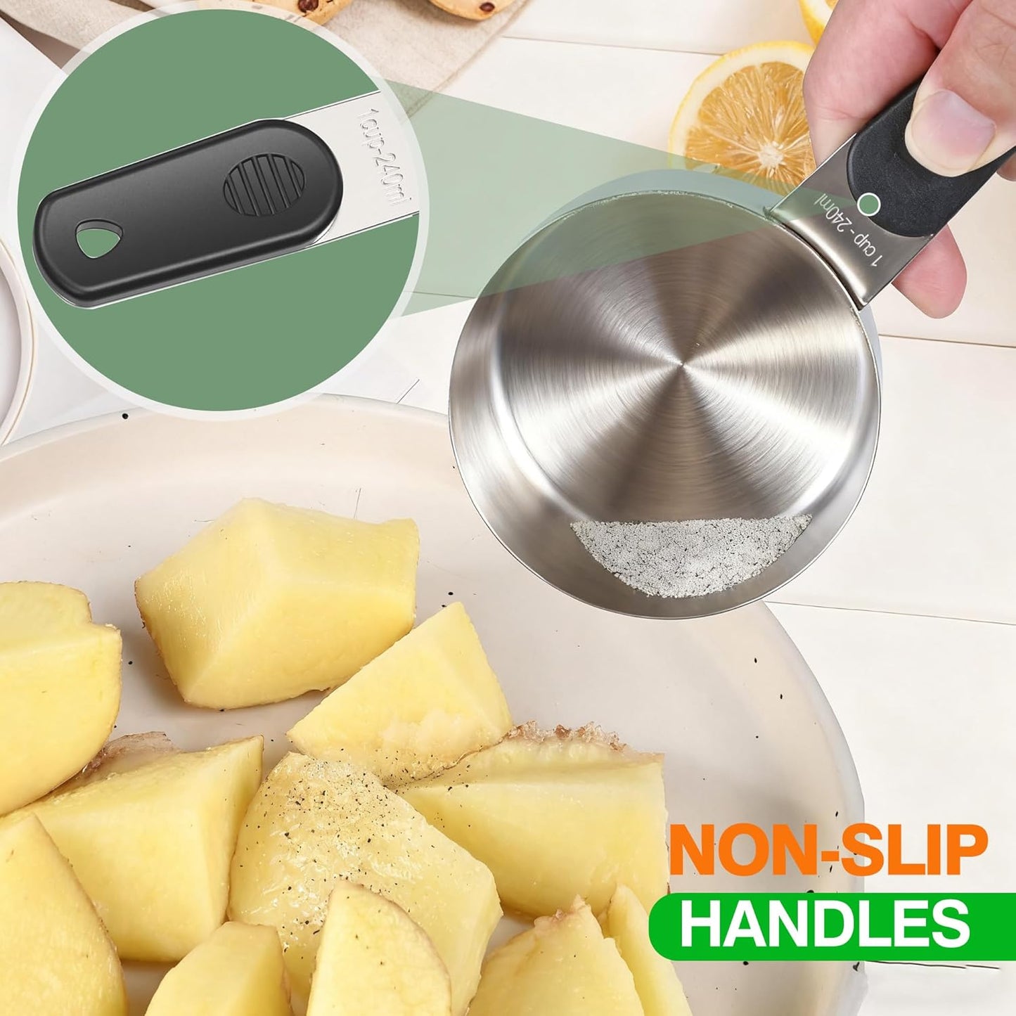Magnetic Handles 5 Piece Stainless Steel Measuring Cups, Black, Kitchen Gadgets for Measure Liquid and Dry Ingredients, Cooking & Baking