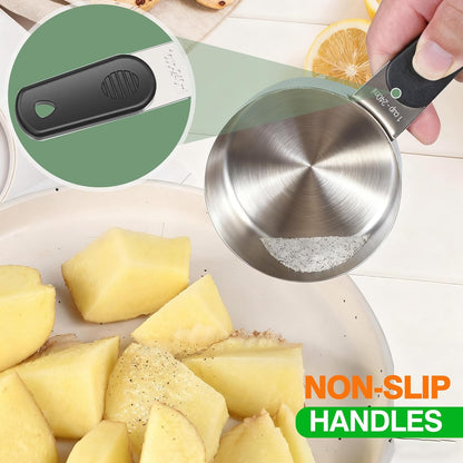 Magnetic Handles 5 Piece Stainless Steel Measuring Cups, Black, Kitchen Gadgets for Measure Liquid and Dry Ingredients, Cooking & Baking