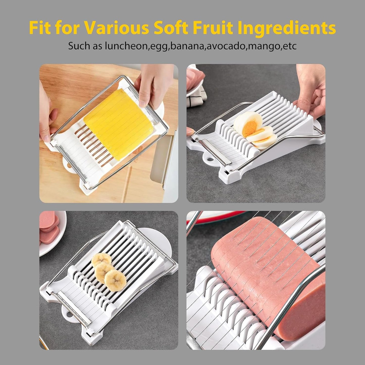 2 PACK Multi-purpose Stainless Steel Wire Boiled Egg Slicer,Cuts 10 Slicers for Luncheon Meat,Cheese,Butter,Banana,Avocados