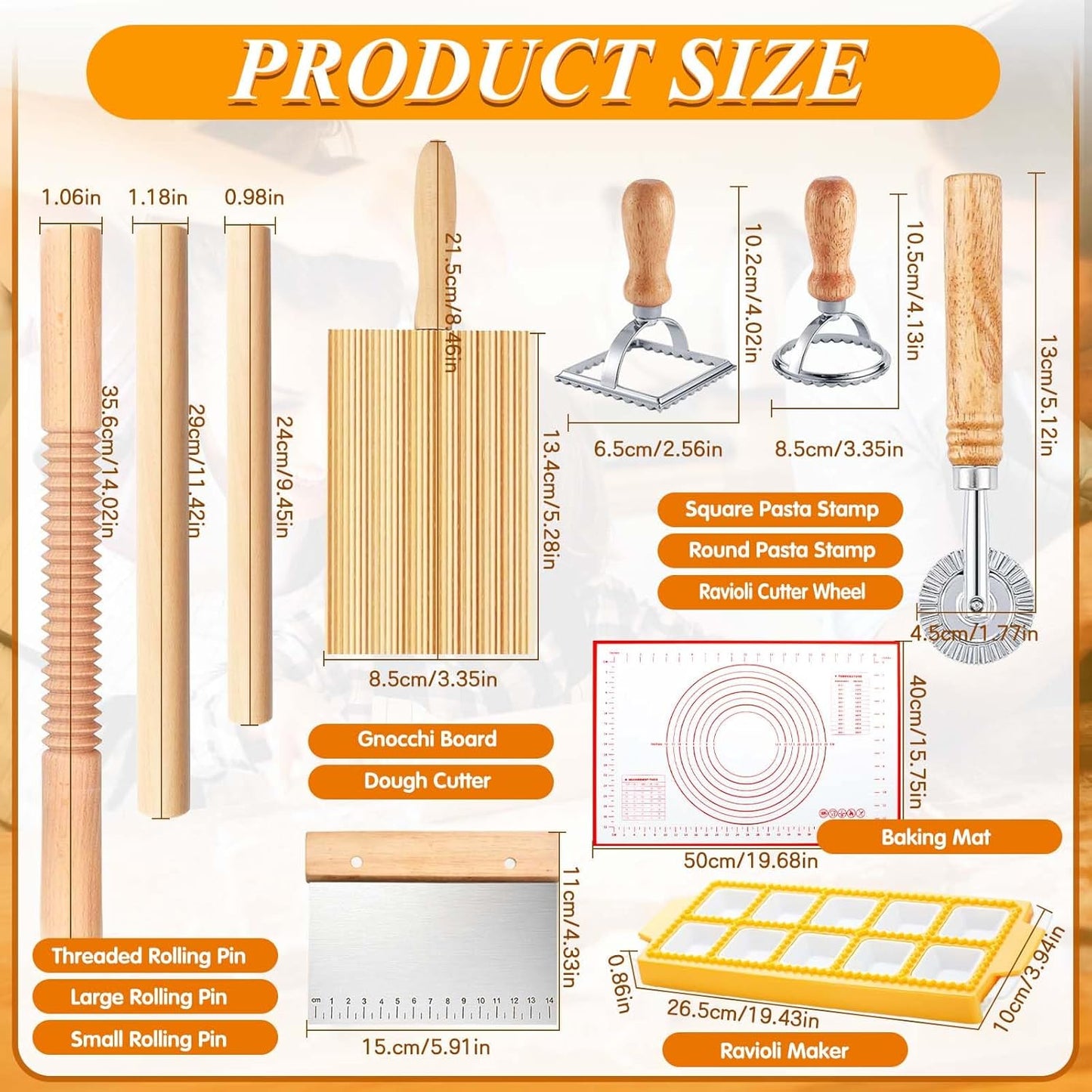 Wooden Rolling Pins for Baking, Small Dough Roller with Handle, Stainless Steel Pastry Blender Set with Pizza Dough Roller Docker, Pastry Cutter, Dough Cutter, Baking Mat, for Home Kitchen Cooking