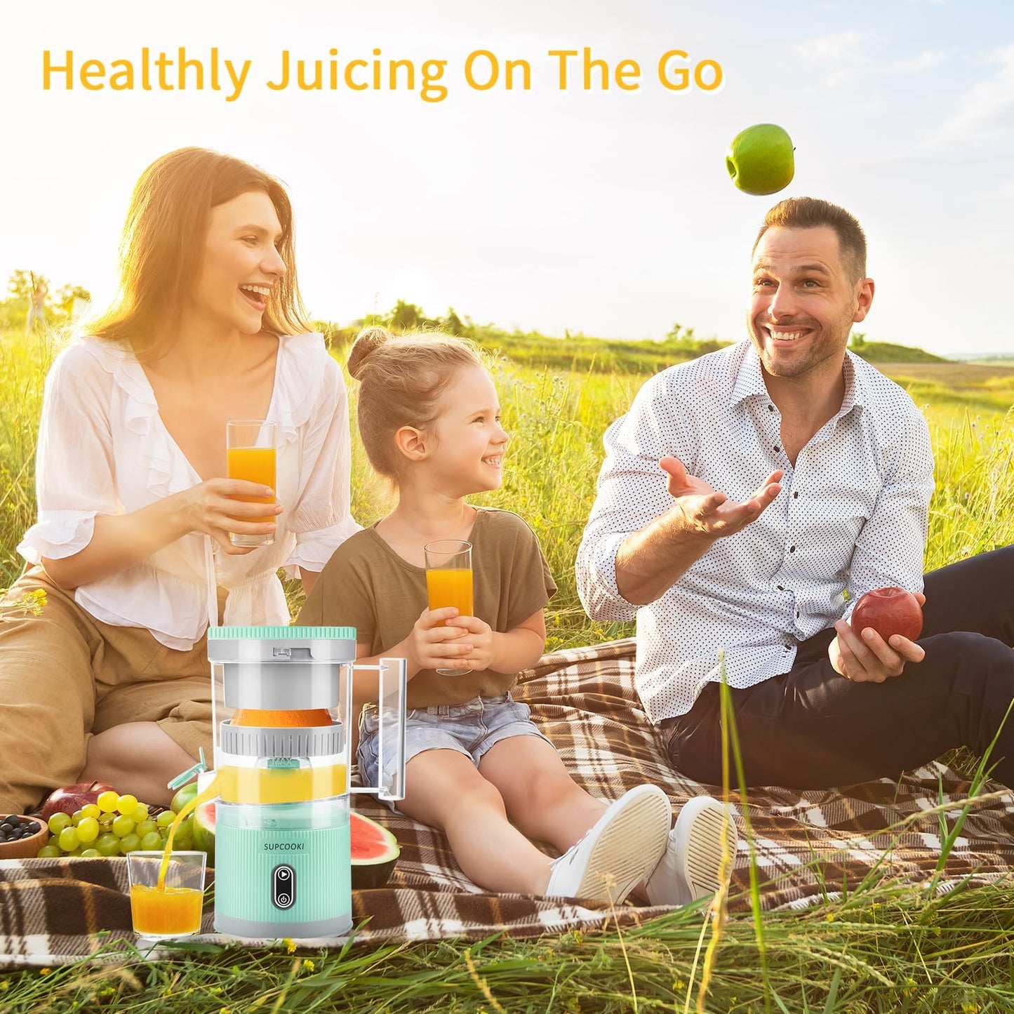 Electric Citrus Juicer, Rechargeable Juicer Machine with USB Cable and Cleaning Brush, Touch Button, Automatic Orange Lime Lemon Grapefruit Squeezer, Easy to Clean Portable Juicer, White