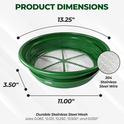 SE 13.25 Inch Wide Stackable Classifier Gold Prospecting Pan - 1/8 Inch Stainless Steel Mesh Sifting Pan, Green
