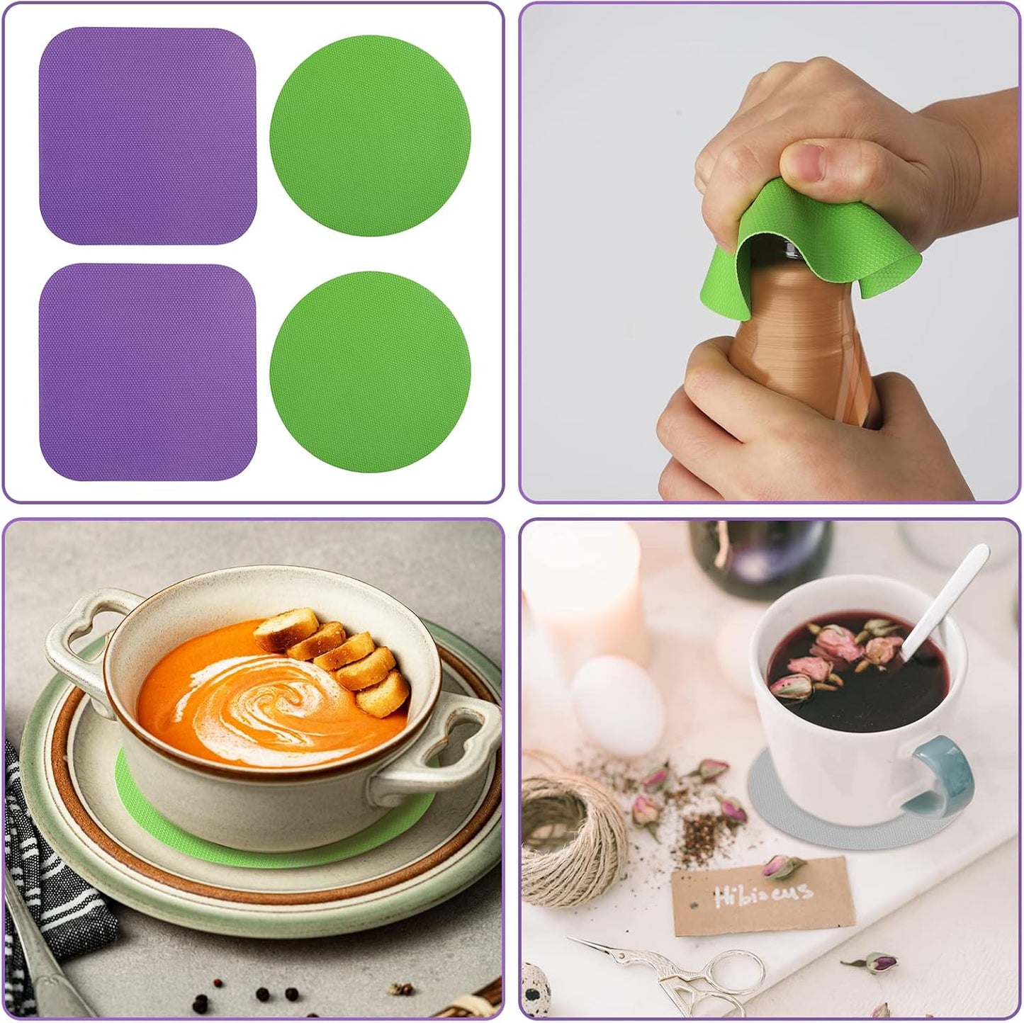 LUTER 4pcs Jar Opener, Rubber, Multi-function Silicone Bottle Opener for Seniors with Weak Hands Lid Cap Gripper Pads Kitchen Coasters Gadgets(Light Blue, Green)