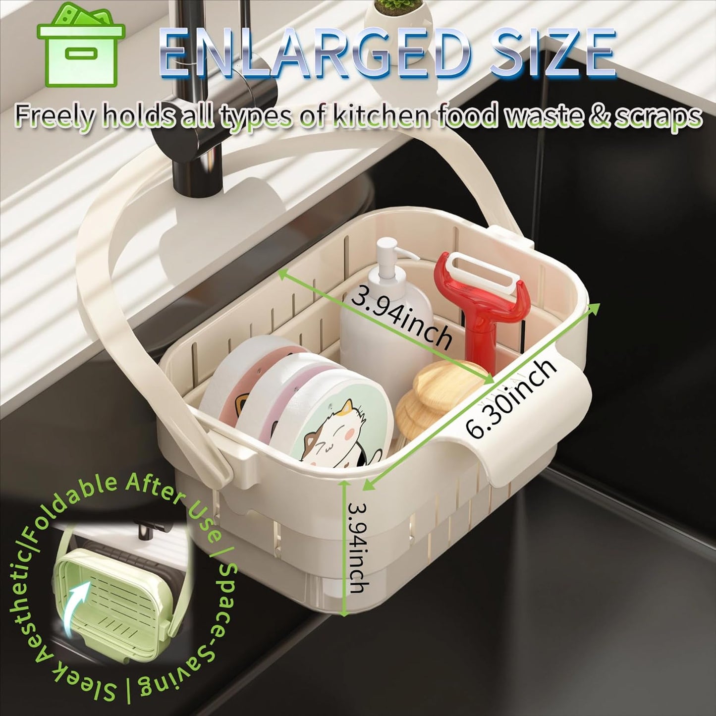 2026 Upgraded Foldable Kitchen Sink Strainer, No-Drill Hanging Drain Rack Food Catcher, Removable Anti-Clog Filter for Garbage Leftovers Kitchen Sink Daily Use (White)