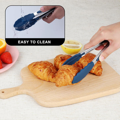 Hotec Silicone Kitchen Tongs for Cooking 9-Inch Serving Tongs with Silicone Tips, Set of 3 (Gradient Blue)