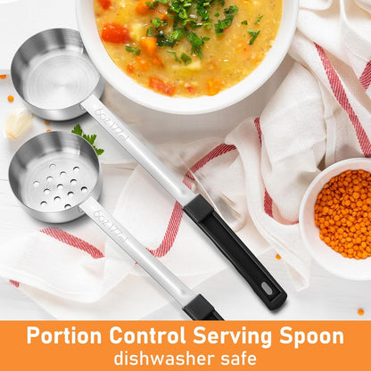 Teenyyou 4 Pcs Portion Control Serving Spoons Portion Control Spoons Ladle Scoops Food Measuring Utensils Proportion Manage Slotted and Unslotted Scoops for Weight Loss(Green,4oz)
