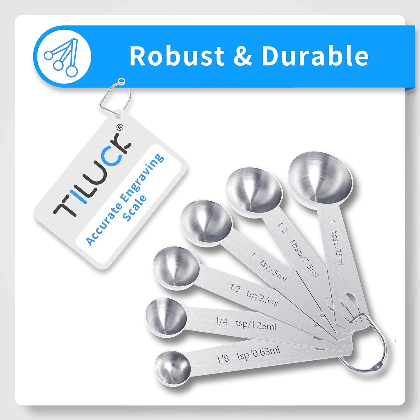 TILUCK Stainless Steel Measuring Spoons Set,Coffee Scoop Spoon,Kitchen Gadgets for Cooking & Baking,Set of 6