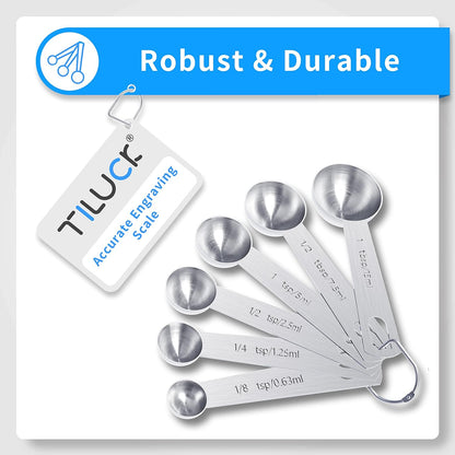 TILUCK Stainless Steel Measuring Spoons Set,Coffee Scoop Spoon,Kitchen Gadgets for Cooking & Baking,Set of 6