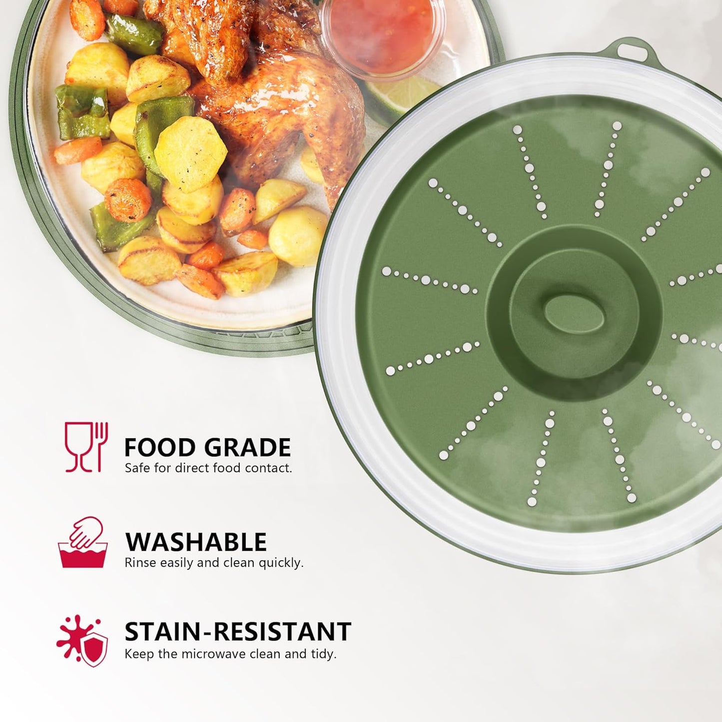 WVM Microwave Splatter Cover Vented for Food with Hook Hole, Splatter Guard & Colander Kitchen Gadget for Food, Meal Prep, Grey