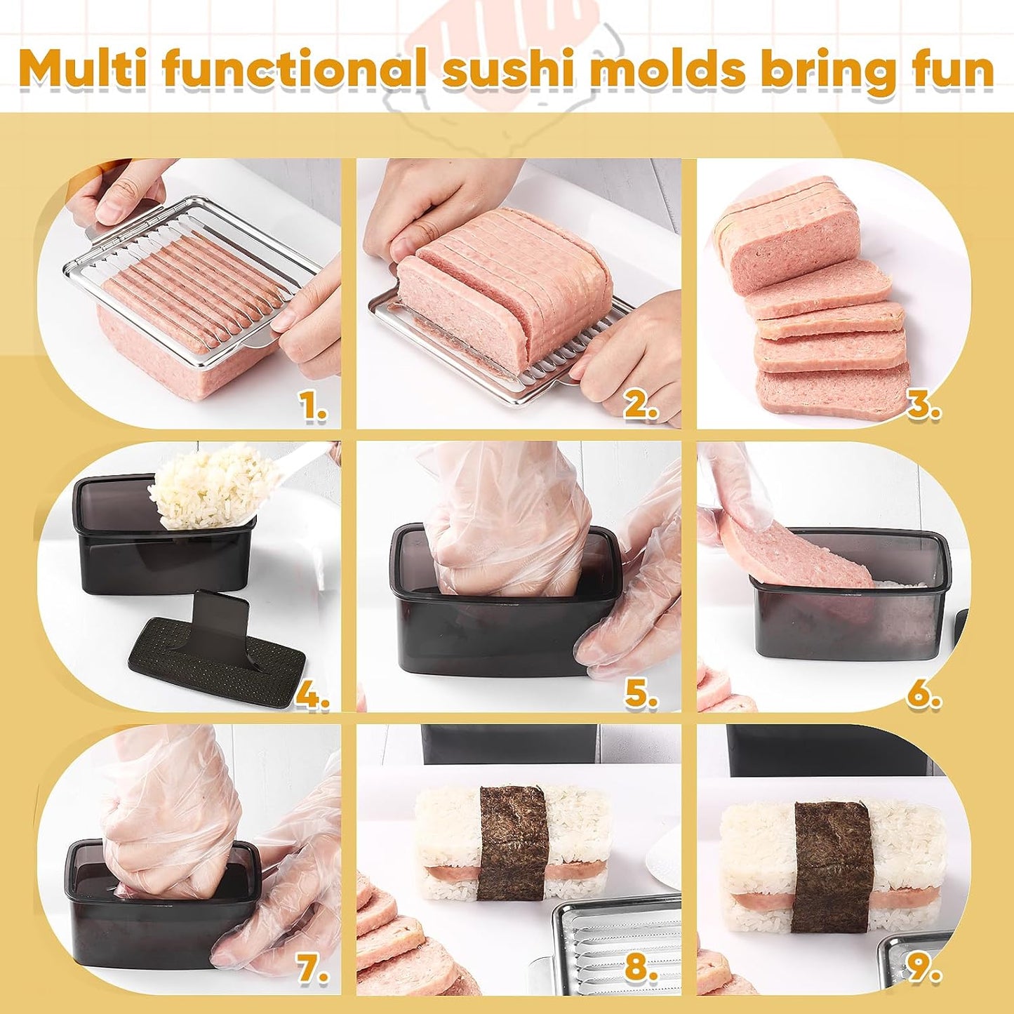 Musubi Press Mold Kit, 2 Pack Clear Musubi Maker with Stainless Steel 304 Luncheon Meat Slicer for SPAM