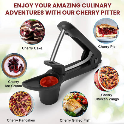 SCHVUBENR Cherry Pitter Tool - Stainless Steel Cherry Corer Pitter with Ergonomic Push Design - Easy to Use for Making Cherry Jam - Pit Cherry with Ease, Saving Time & Space with Lock Design(Red)