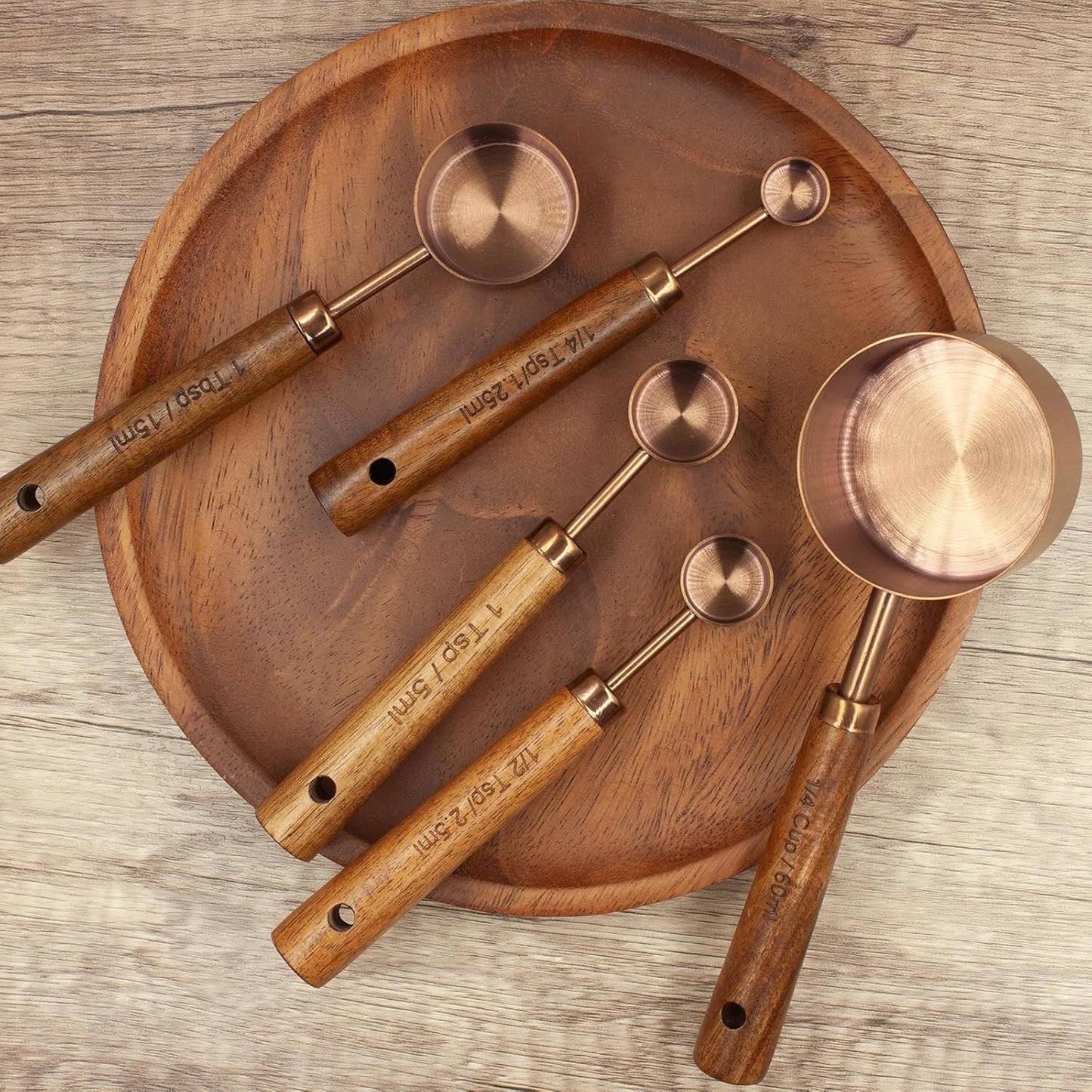 Measuring Cups and Spoons Set of 8, Golden Stainless Steel Measuring Cup with Wooden Handle, Kitchen/Food/Liquid/Baking (gold)