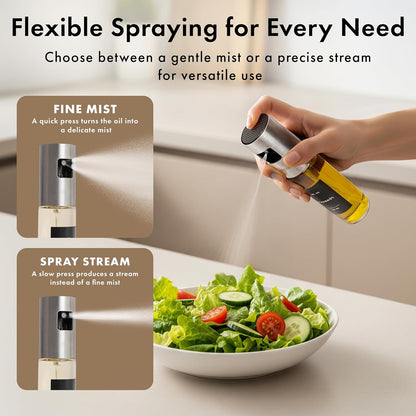 EDELHAUS Oil Sprayer Set of 2 – Oil Spray Bottle Made of Stainless Steel & Glass, for Healthy Cooking, Sprayer for Precise Dosage, for Cooking Oil & Vinegar Including 20 Labels, Funnel