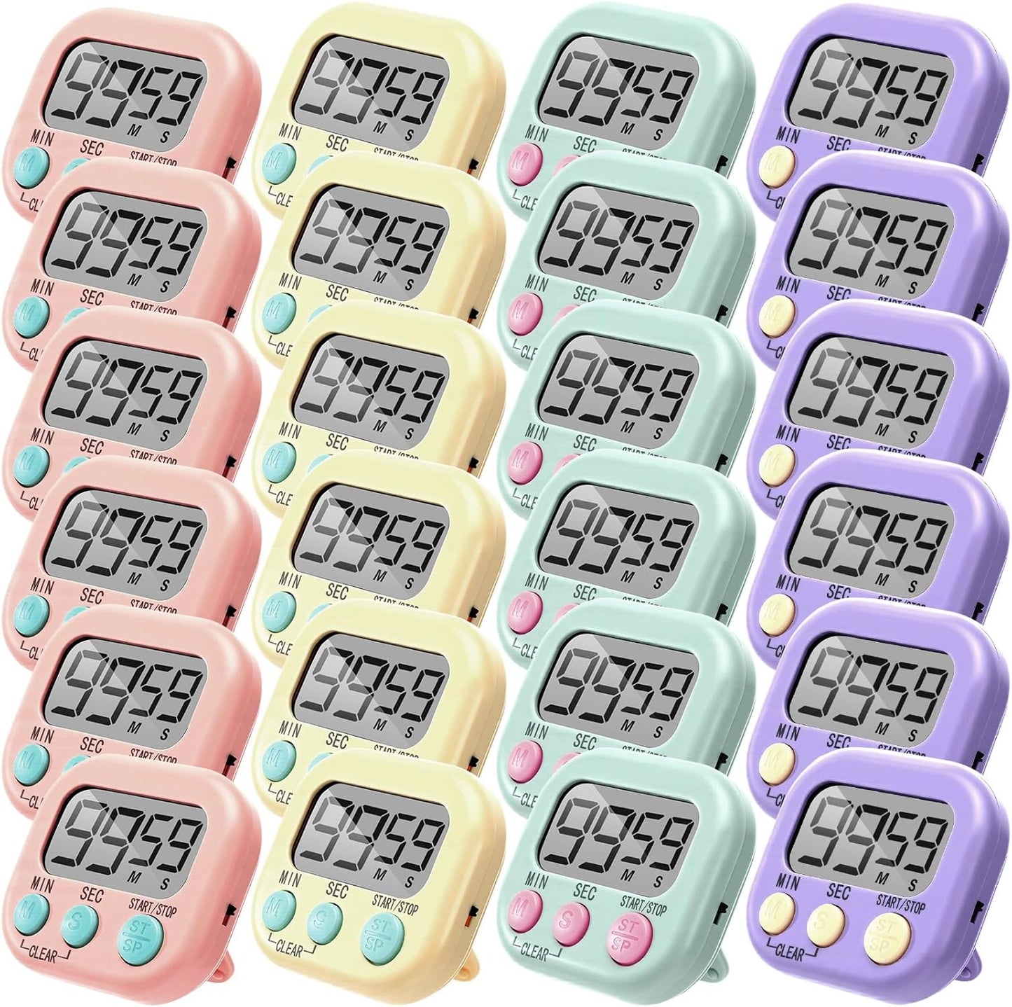 Weewooday 24 Pcs Digital Kitchen Timer Magnetic Timer Bulk On/Off Switch Minute Second Count up Countdown Loud Alarm for Exercise Cook Baking (Black,White)