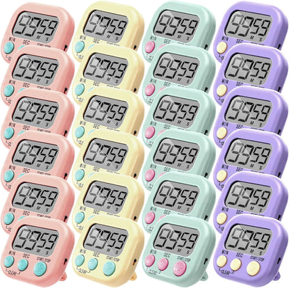 Weewooday 24 Pcs Digital Kitchen Timer Magnetic Timer Bulk On/Off Switch Minute Second Count up Countdown Loud Alarm for Exercise Cook Baking (Black,White)