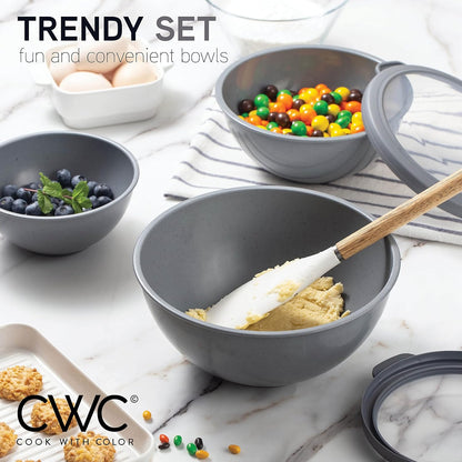 COOK WITH COLOR Mixing Bowls with Lids - 12 Piece Plastic Nesting Bowls Set includes 6 Prep Bowls and 6 Lids, Microwave Safe Mixing Bowl Set, Sage Embossed - Colors A
