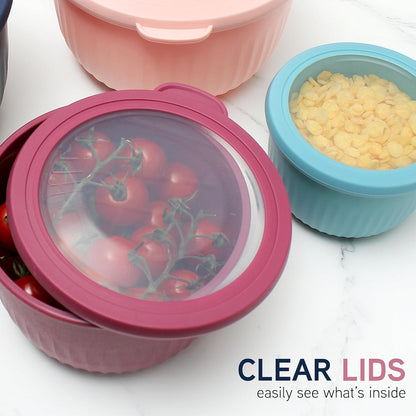 COOK WITH COLOR Prep Bowls with Lids- Wide and Deep Nesting Plastic Small Mixing Bowl Set with Lids, 8 Piece Set - Wide Bowls, Blue