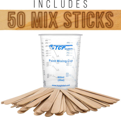 TCP Global 20 oz. (600ml) Graduated Plastic Mixing Cups - Box of 25 - Disposable Plastic Measuring Cups for Liquids, Paints, Resin, Epoxy, Art, Kitchen - Ratios 2-1, 3-1, 4-1 ML