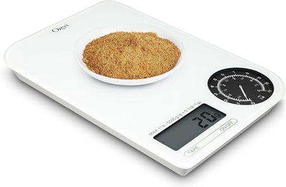 Ozeri ZK18-WB Rev Digital Kitchen Scale with Electro-Mechanical Weight Dial, Black Dial