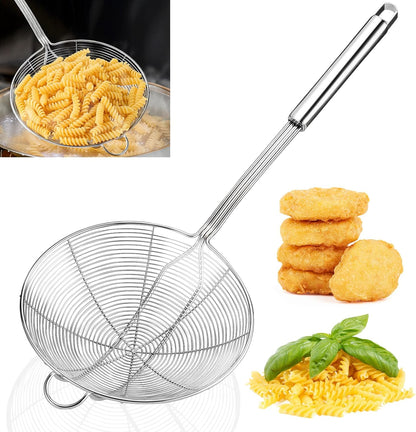 Yimi 16.5 Inch Spider Strainer | Stainless Steel Kitchen Cooking Skimmer with Double Hook Long Handle | Spiral Wire Spoon Ladle with Reinforced Double Coil for Cooking and Frying, Ideal for Gift