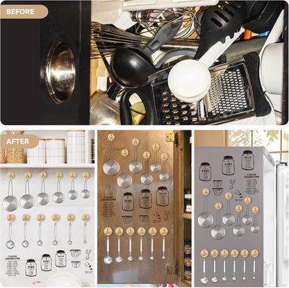 Measuring Cup and Spoon Organizer, 12 Pack Adhesive Wood Hooks for Hanging, Kitchen Hooks for Space Saving Storage