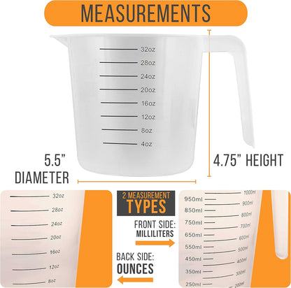 U.S. Kitchen Supply Plastic Measuring Cups with Handles - 8 oz (250 ml) Liquid Measuring Cup Set of 6 - Clear Microwave Safe Kitchen Cups - Measure in mL or Ounces, Measurement Cup for Cooking
