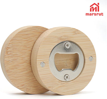 30pcs Bamboo Bottle Opener, Wood Bulk Wooden Openers, Fridge Magnet Round Beer Opener, 2.6" Magnetic Sticker for DIY Bar Decoration Refrigerator Coaster Gift Guest Lover Wedding Kitchens Home Parties