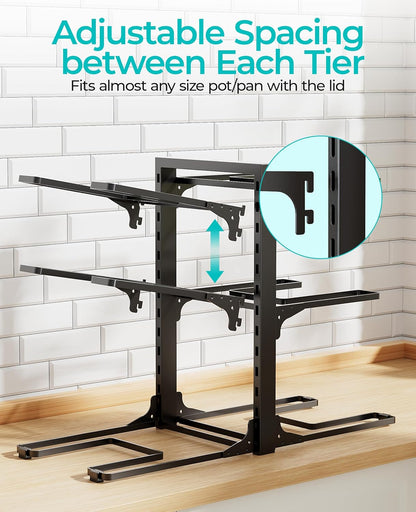 ORDORA Pots and Pans Organizer for Cabinet 16.61 Height, 8 Tier Pot Organizers Rack with 3 DIY Methods, Adjustable Pan Organizer under Cabinet Kitchen Organization and Storage