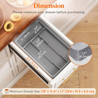 Lifewit Silverware Drawer Organizer Tray, Plastic Cutlery Storage for Kitchen, Flatware and Utensil Holder Divider for Spoons Forks Knives Tableware, 9.1 x 12.6", 5 Slots, Black