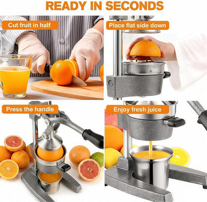 Cast Iron Citrus Juicer - 13.8LB Heavy Duty Manual Orange Press, 304 Stainless Steel Cup & Strainer, Professional Lemon Grapefruit Pomegranate Squeezer for Home Bar Kitchen, Orange