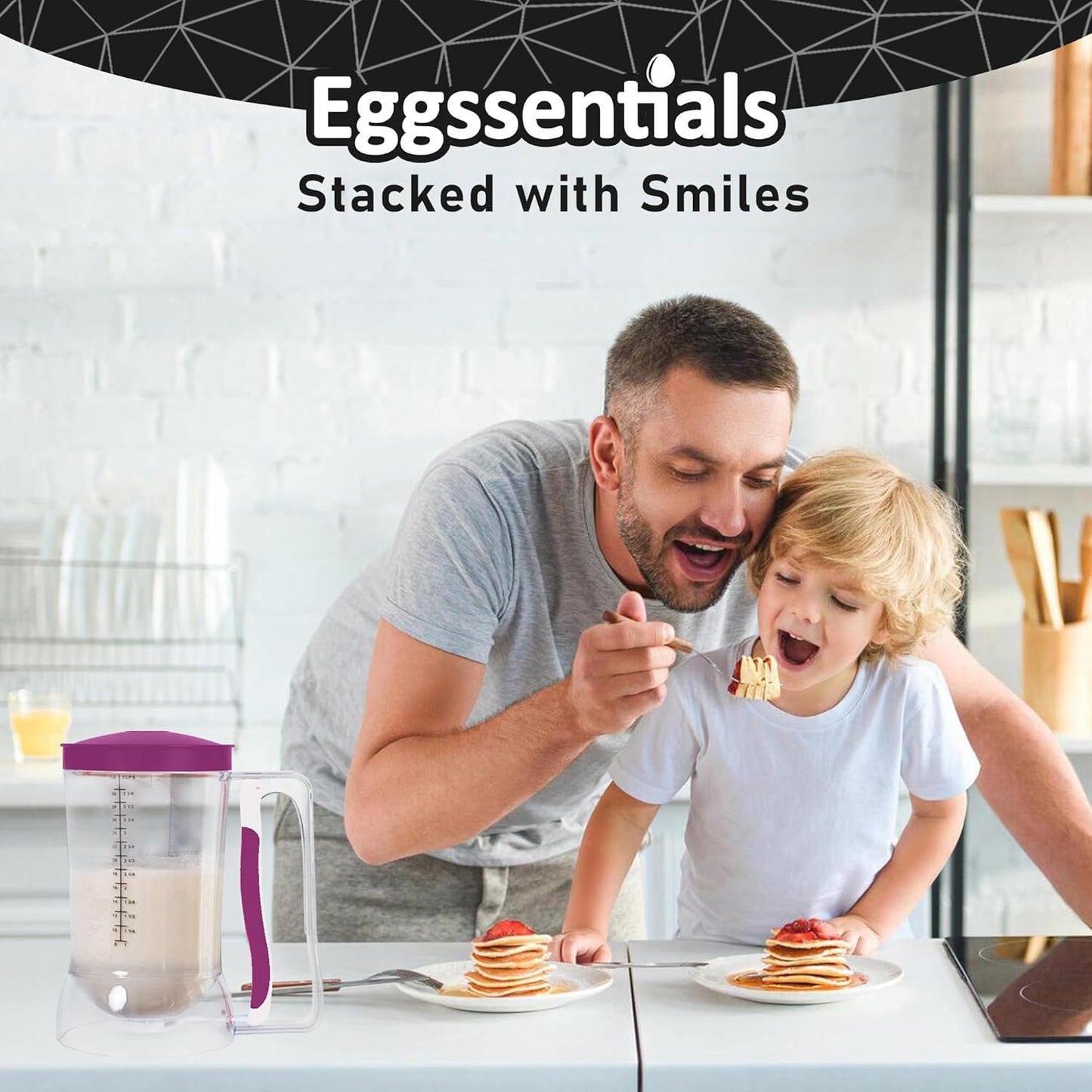 Eggssentials - Pancake Batter Dispenser with 5-Cup Capacity - Waffle Batter Dispenser for Pancakes, Cupcakes & Crepes, Easy-Squeeze Handle, Dishwasher Safe - Black Pancake Dispenser