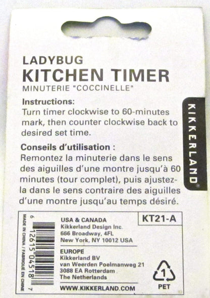 Kikkerland Ladybug Kitchen Timer, Red (KT21-A), 5.7 x 5.7 x 4.4 cm