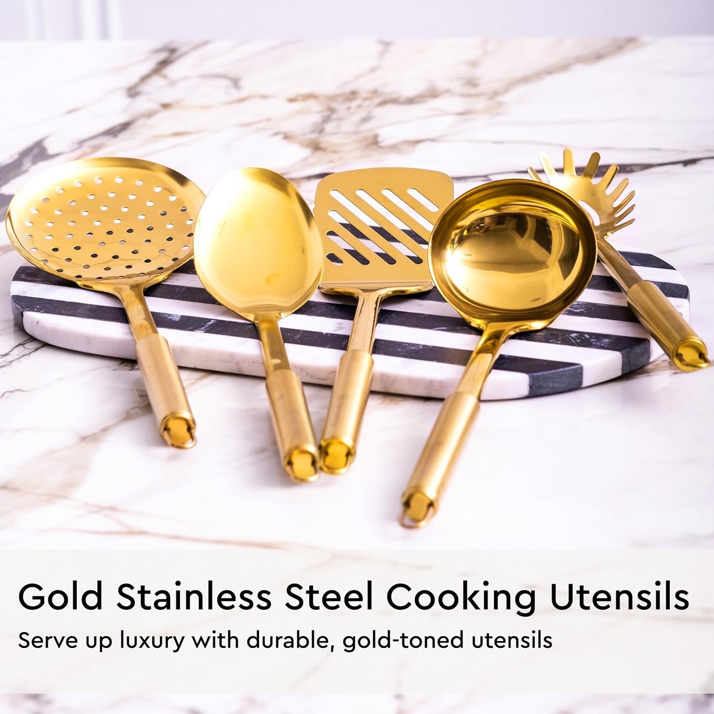 Gold Cooking Utensils with Measuring Cups and Spoons Set - 13-Piece Luxury Gold Kitchen Accessories Includes Metal Measuring Cups and Spoons for Baking, Cooking, and Elegant Kitchen Decor
